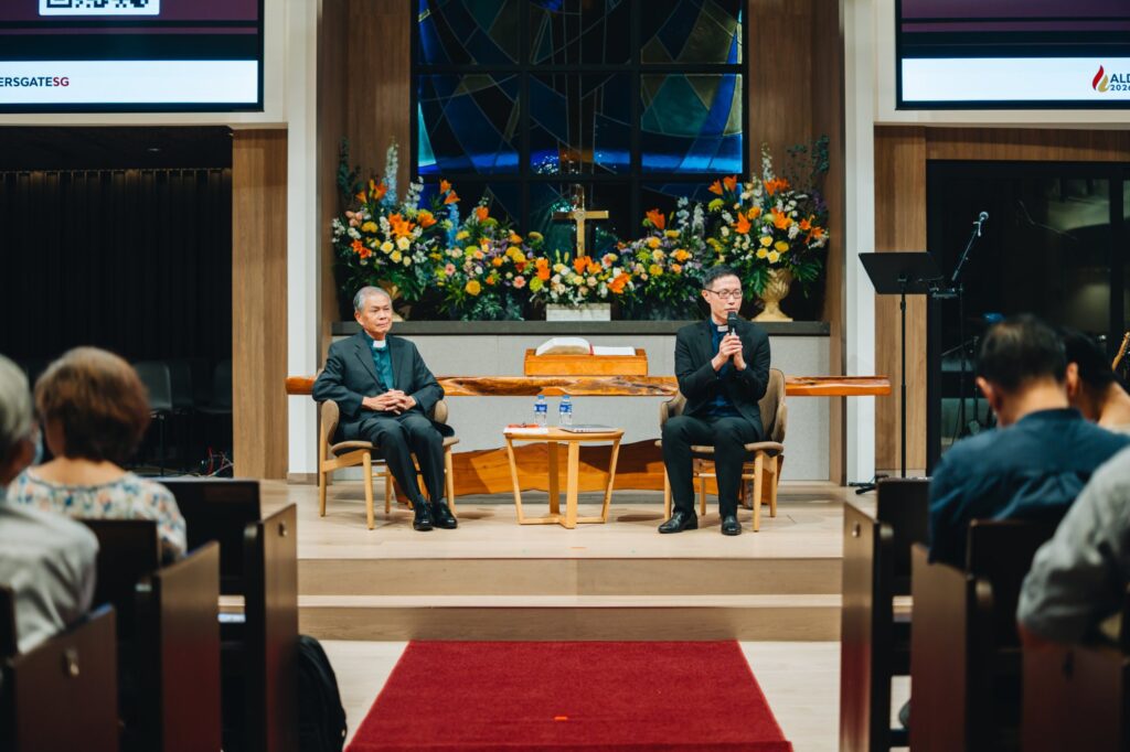 BE Hwa (left) taking questions during the Q&A session, facilitated by Rev Gilbert Lok of BRMC