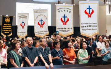 Processional march with banners